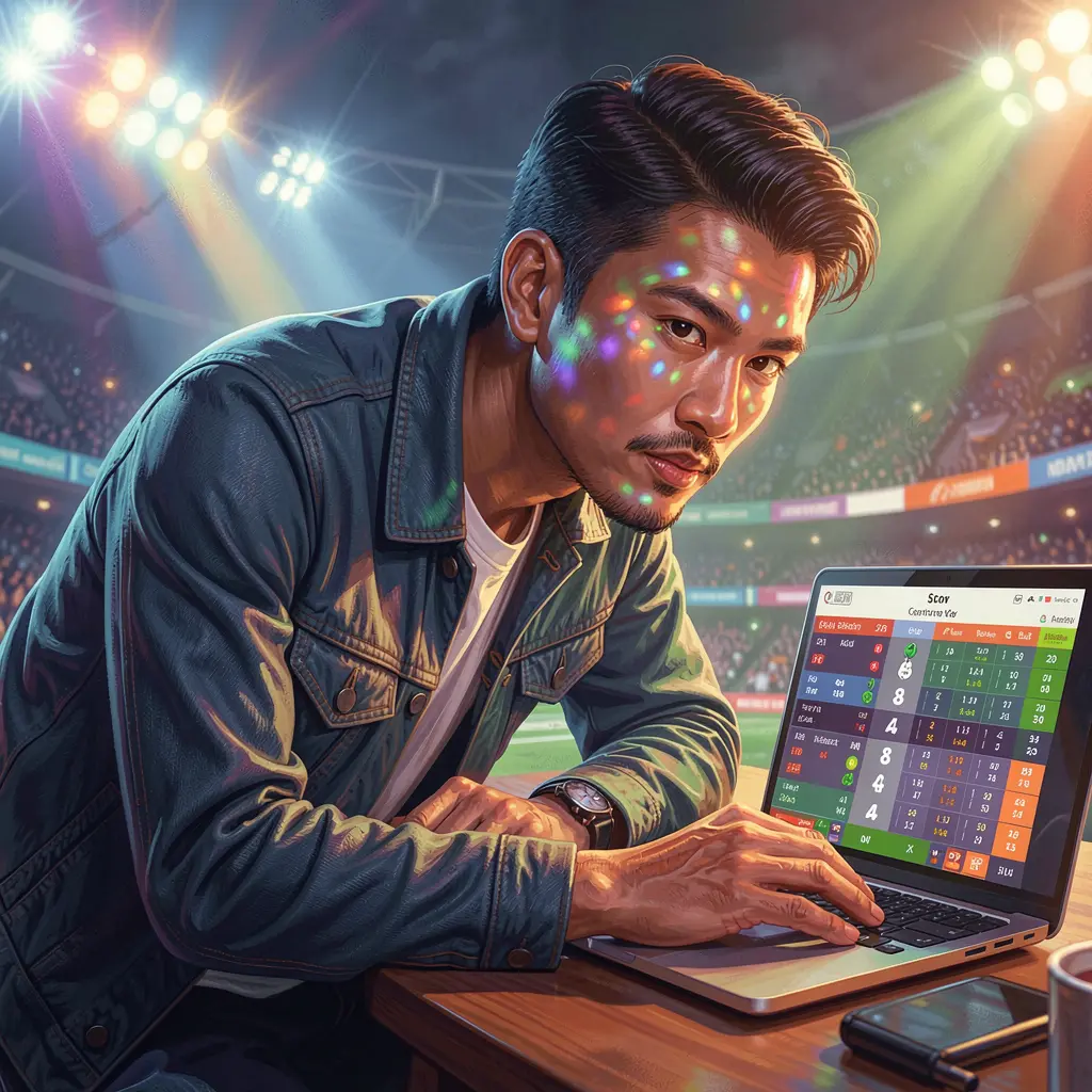 Focused Filipino sports bettor analyzing live basketball odds on a laptop with dramatic stadium lighting while using BXBET in the Philippines